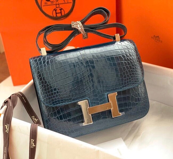 Hermes 1P Duck Blue Constance 18 Alligator with Palladium Hardware