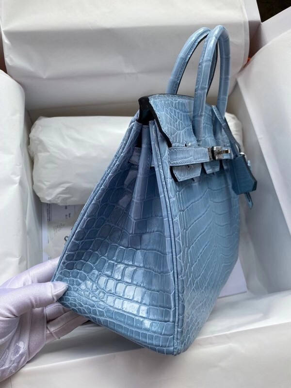 Hermes P3 Bleu Du Nord Birkin Bag 25cm Niloticus Crocodile Palladium Hardware