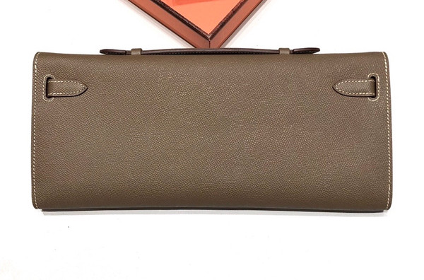 HERMES KELLY CUT CLUTCH BAG ETOUPE EPSOM PALLADIUM HARDWARE