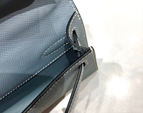 HERMES KELLY CUT CLUTCH BAG BLUE LIN EPSOM GOLD HARDWARE