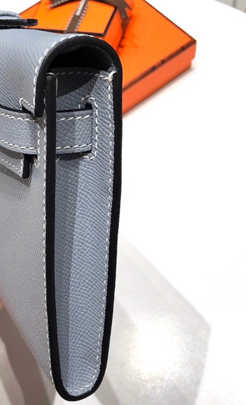 HERMES KELLY CUT CLUTCH BAG BLUE LIN EPSOM PALLADIUM HARDWARE