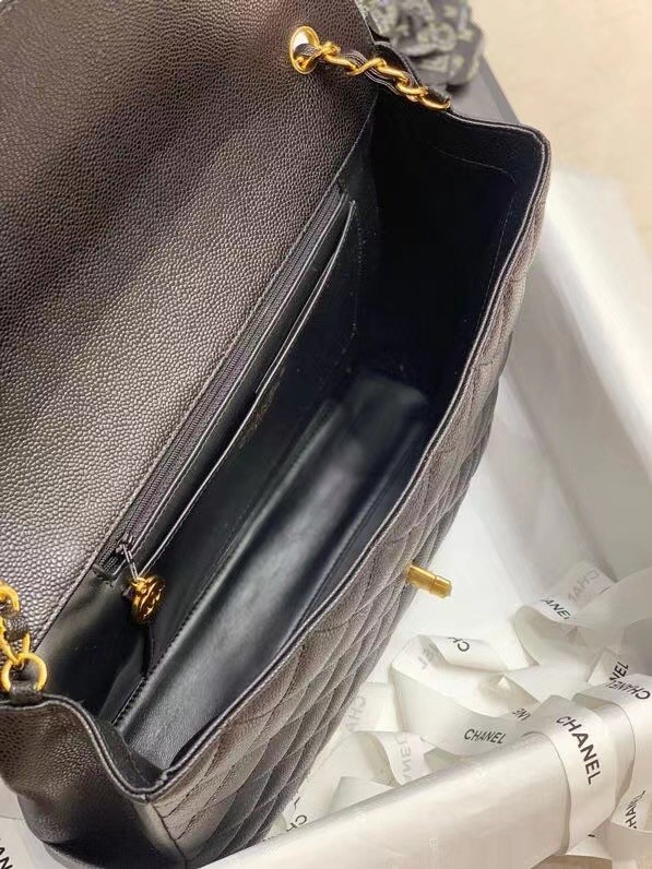 Chanel  BLACK QUILTED CAVIAR LEATHER JUMBO CLASSIC SINGLE FLAP BAG