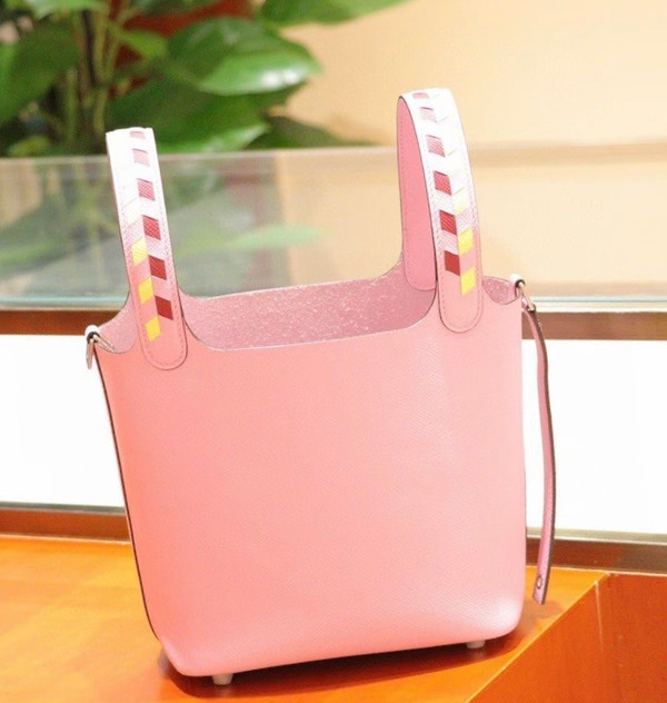 Hermes X9 Mauve Sylvestre Picotin Lock 18 Togo Leather Bag with rare Tressage Strap