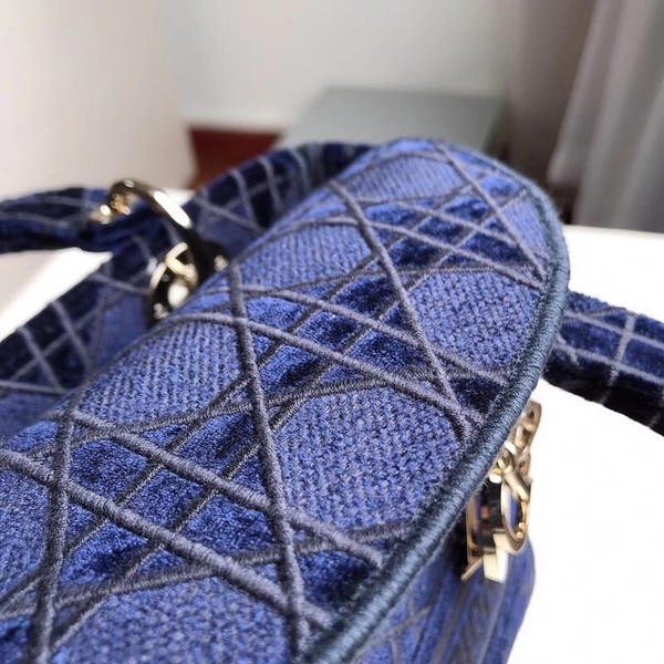 Christian Dior MEDIUM LADY D-LITE BAG Blue Cannage Embroidered Velvet