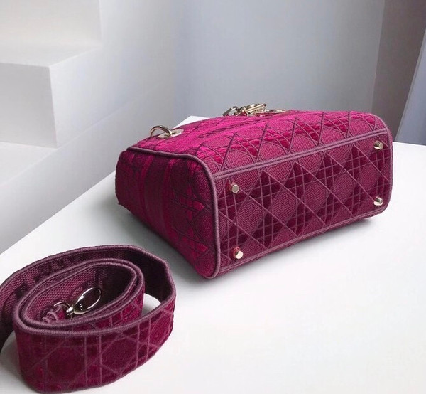 Christian Dior MEDIUM LADY D-LITE BAG Burgundy  Cannage Embroidered Velvet