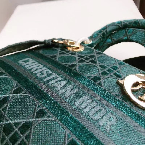 Christian Dior MEDIUM LADY D-LITE BAG Green Cannage Embroidered Velvet