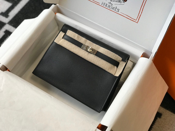 Hermes Black Kelly Danse Bag Swift Leather Palladium Hardware.