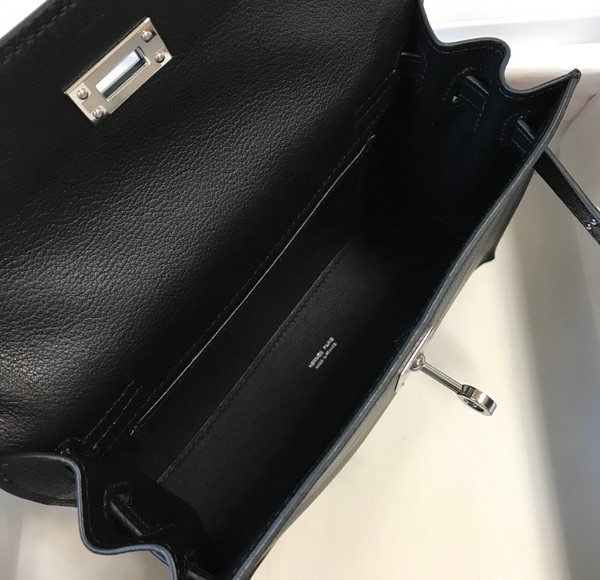 Hermes Black Kelly Danse Bag Swift Leather Palladium Hardware.