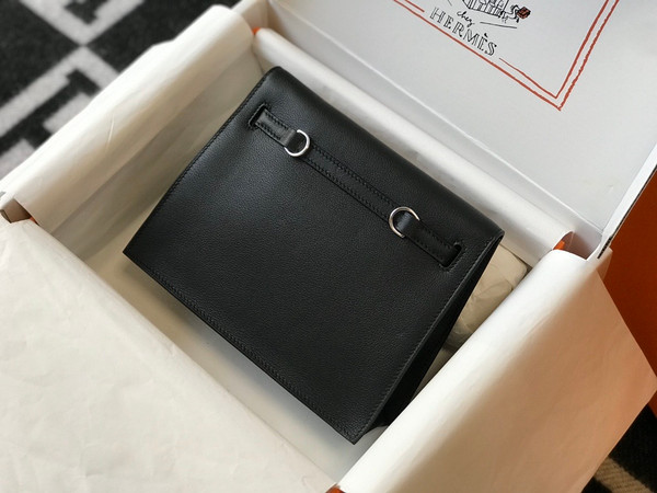 Hermes Black Kelly Danse Bag Swift Leather Palladium Hardware.