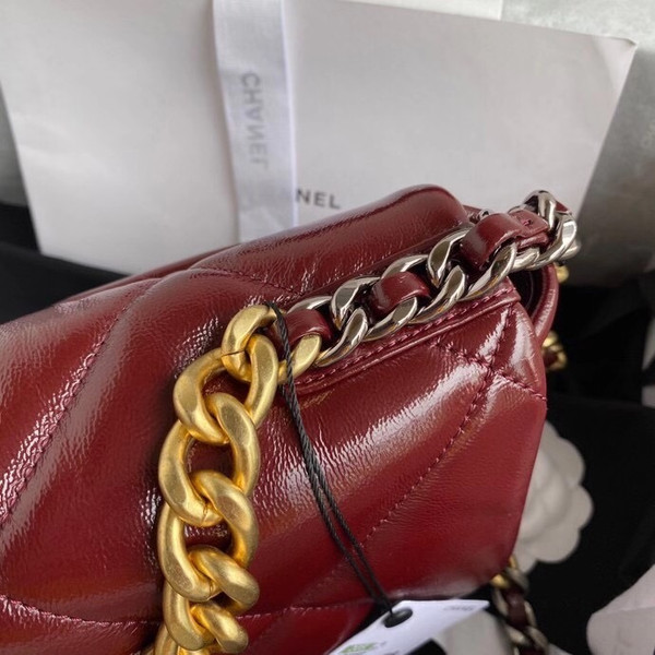 CHANEL 19 Flap Bag with Burgundy Shiny Crumpled Calfskin