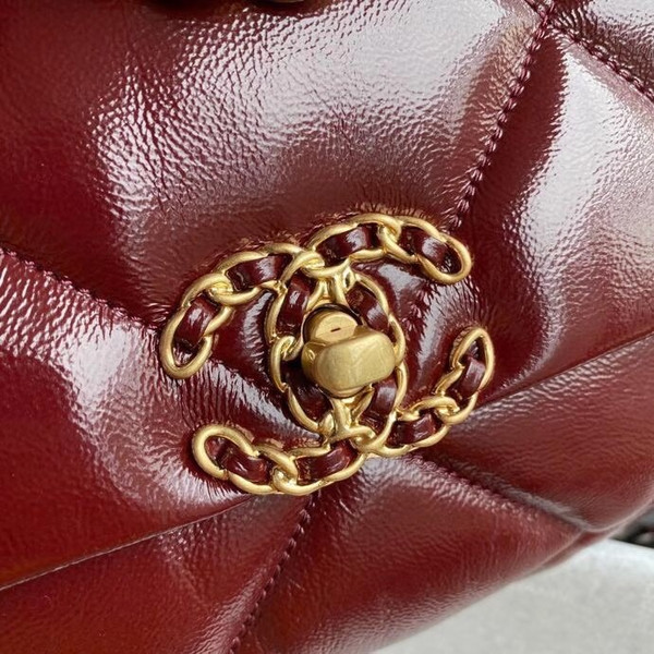 CHANEL 19 Flap Bag with Burgundy Shiny Crumpled Calfskin
