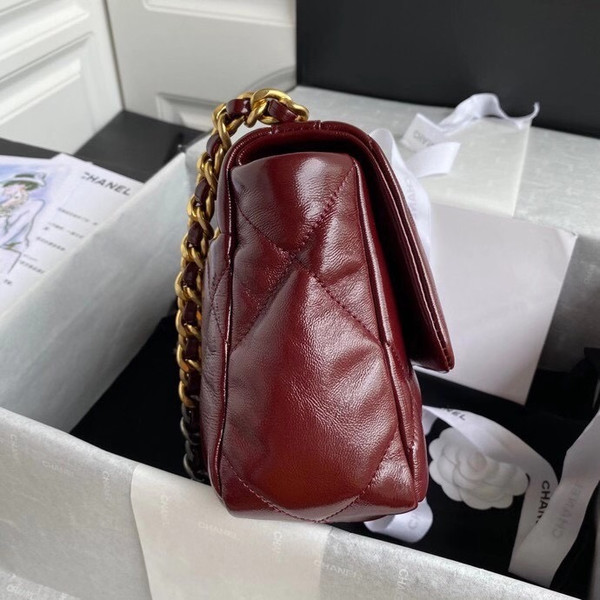 CHANEL 19 Flap Bag with Burgundy Shiny Crumpled Calfskin
