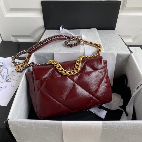 CHANEL 19 Flap Bag with Burgundy Shiny Crumpled Calfskin