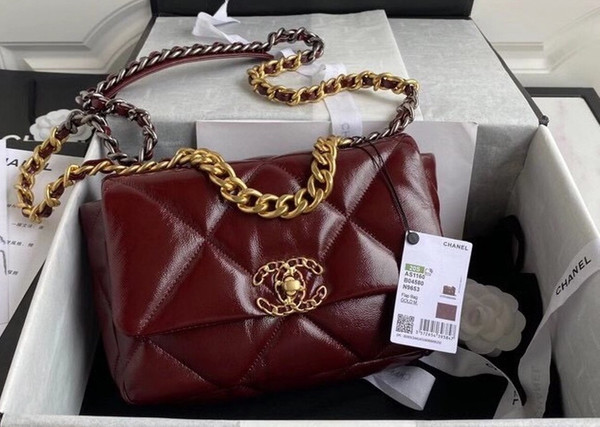 CHANEL 19 Flap Bag with Burgundy Shiny Crumpled Calfskin