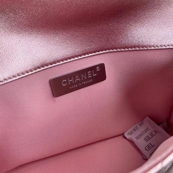 Chanel Limited Edition Pink Metallic Crumpled Calfskin & Silver-Tone Metal Charcoal Flap Bag with Top Handle
