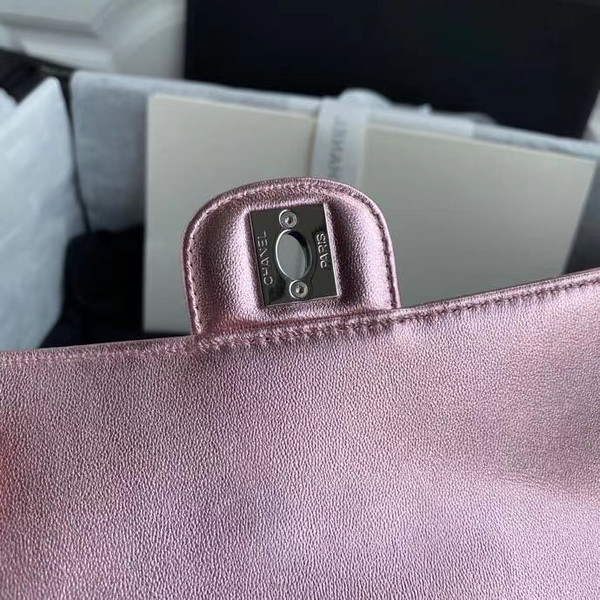 Chanel Limited Edition Pink Metallic Crumpled Calfskin & Silver-Tone Metal Charcoal Flap Bag with Top Handle