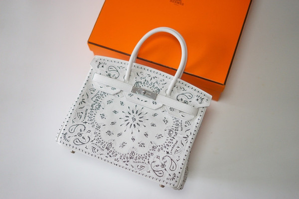 Hermes x Jay Ahr Special Edition custom-embroidering  White Birkin Bag 30cm Epsom Leather Palladium Hardware [Carry by Kylie Jenner, Cardi B]