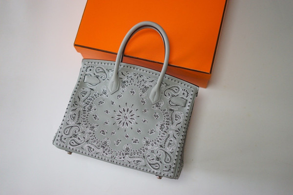 Hermes x Jay Ahr Special Edition custom-embroidering  Grey Birkin Bag 30cm Epsom Leather Palladium Hardware [Carry by Kylie Jenner, Cardi B]