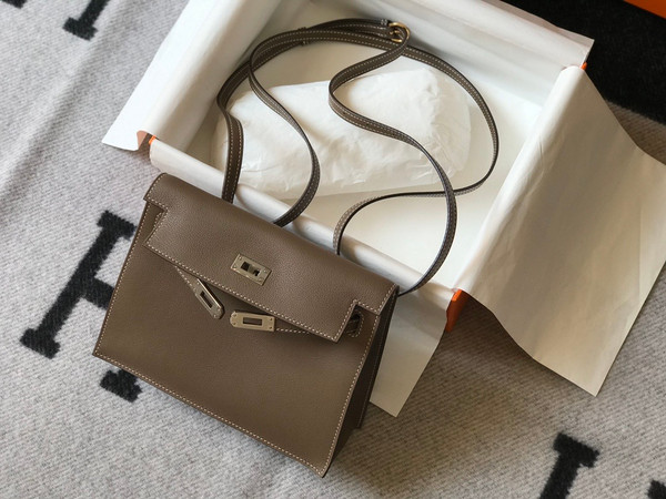 Hermes Etoupe Kelly Danse Bag Evercolour Leather Palladium Hardware
