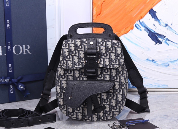 Christian Dior MINI SADDLE BACKPACK Navy Blue Dior Oblique Jacquard
