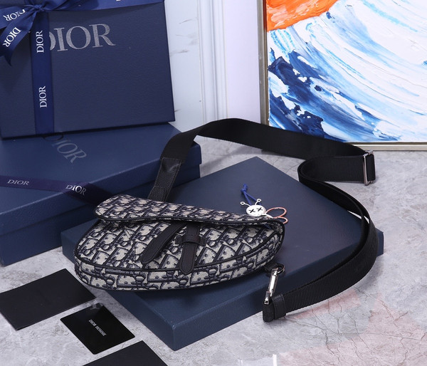Christian Dior MINI SADDLE BAG Beige and Black Dior Oblique Jacquard