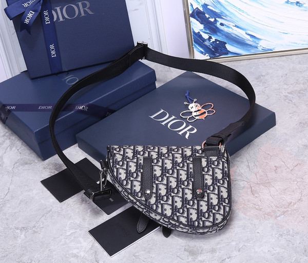 Christian Dior MINI SADDLE BAG Beige and Black Dior Oblique Jacquard