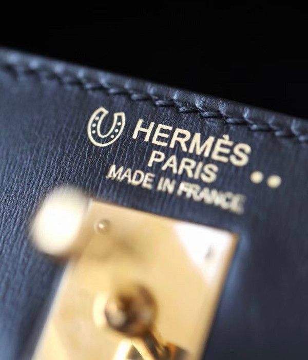 Hermes Special Order 7W Bleu Izmir/ Black Kelly 28 with Crocodile Niloticus and Box Leather