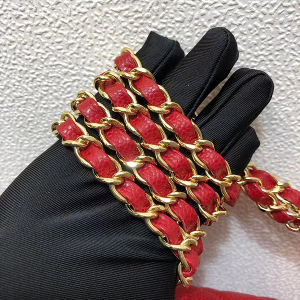 CHANEL Red Caviar Leather Classic Double Flap 2.55 Shoulder Bag Gold HW