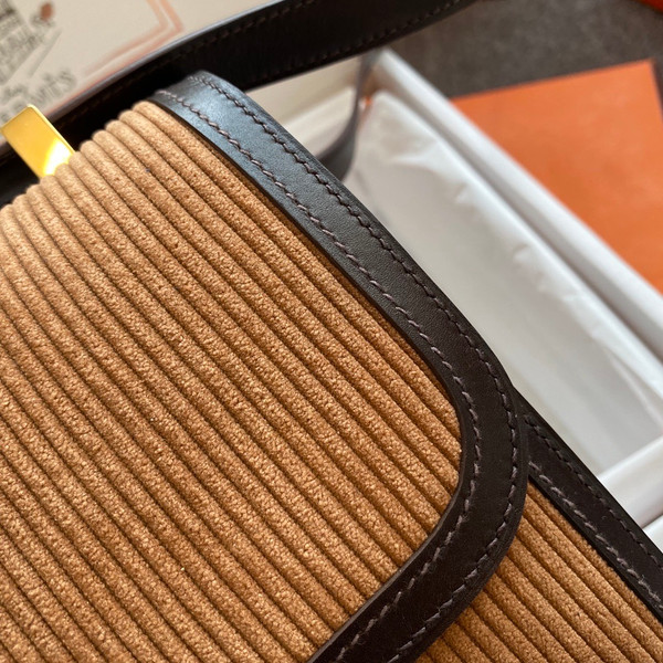 Hermès Brown Corduroy Constance 19cm  Gold GHW