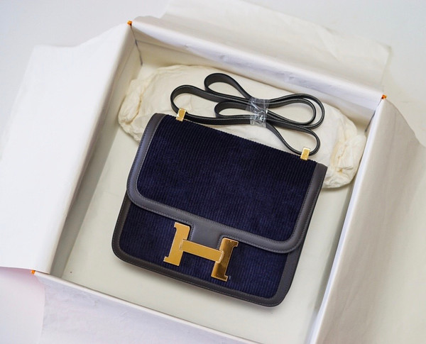 Hermès Black Corduroy Constance 19cm  Gold GHW