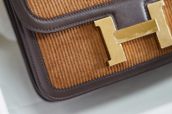 Hermès Brown Corduroy Constance 23cm  Gold GHW