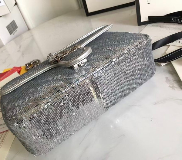 Gucci GG Marmont small Silver sequin shoulder bag