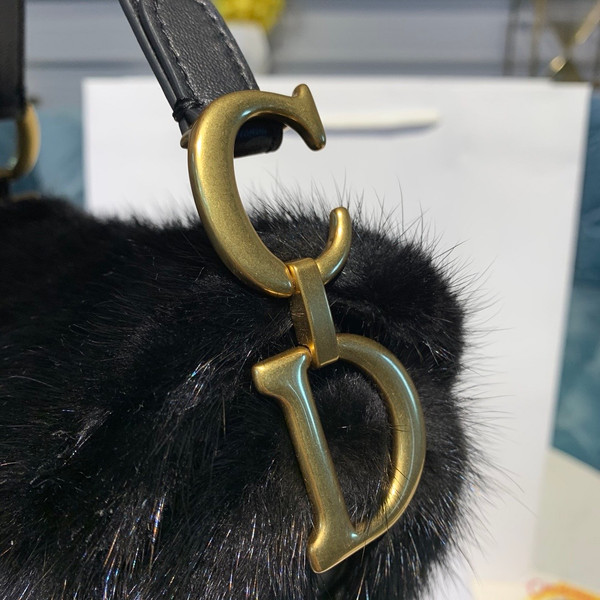 Christian Dior Saddle Handbag Fur Medium Black