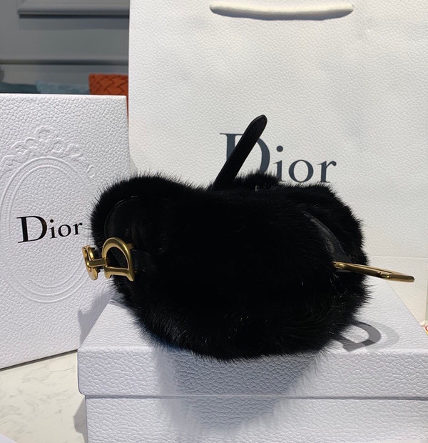 Christian Dior Saddle Handbag Fur Medium Black