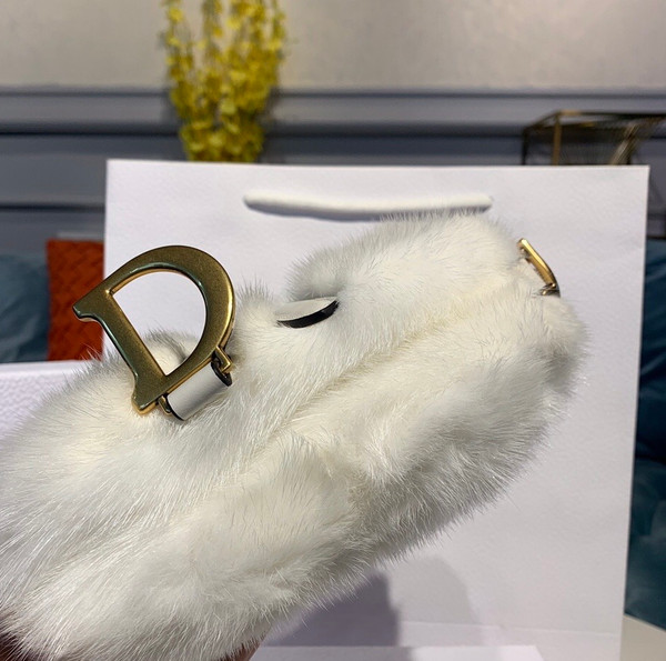 Christian Dior Saddle Handbag Fur Medium White