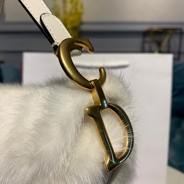 Christian Dior Saddle Handbag Fur Medium White