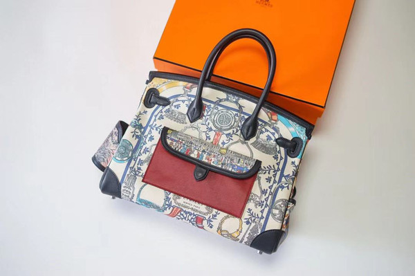 Hermes Limited Edition Cargo Birkin 35 cm Black  Swift and Multicoloured  canvas