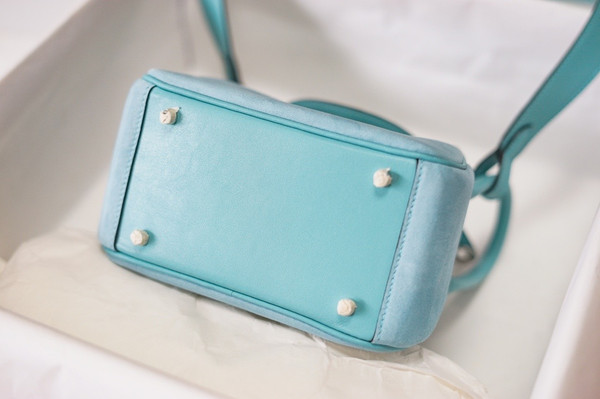 Hermes Mini Lindy 20cm Bag Blue Jean  Veau Doblis Suede Palladium  Hardware