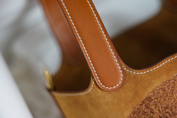 Hermes 2021 Limited Edition Embroidered Picotin lock 18 Touch Suede/ Swift Gold Hardware