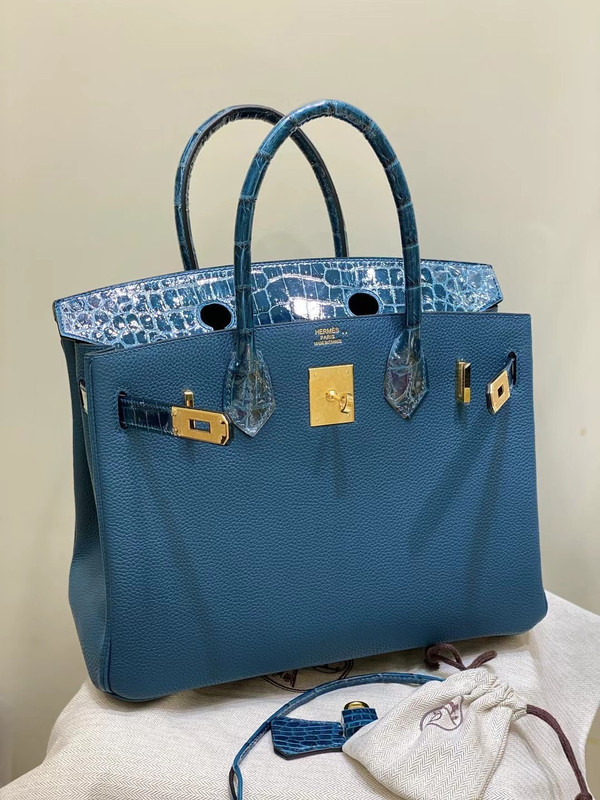Hermes Birkin Touch 30  1P Colvert Shiny Niloticus Crocodile & Togo leather with Gold Hardware