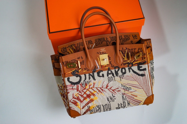 [Online Exclusive] Hermes Singapore Limited Edition Embroidered Birkin 30 Bag Gold