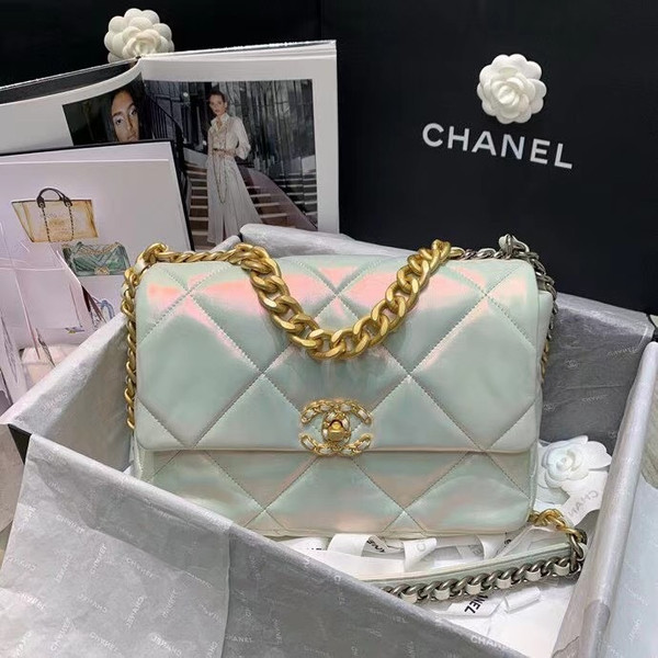 CHANEL 19 Iridescent White Large Flap Bag