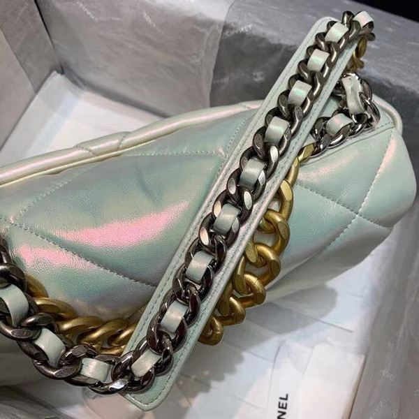 CHANEL 19 Iridescent White Large Flap Bag