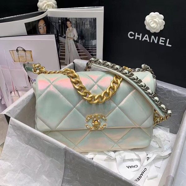 CHANEL 19 Iridescent White Large Flap Bag