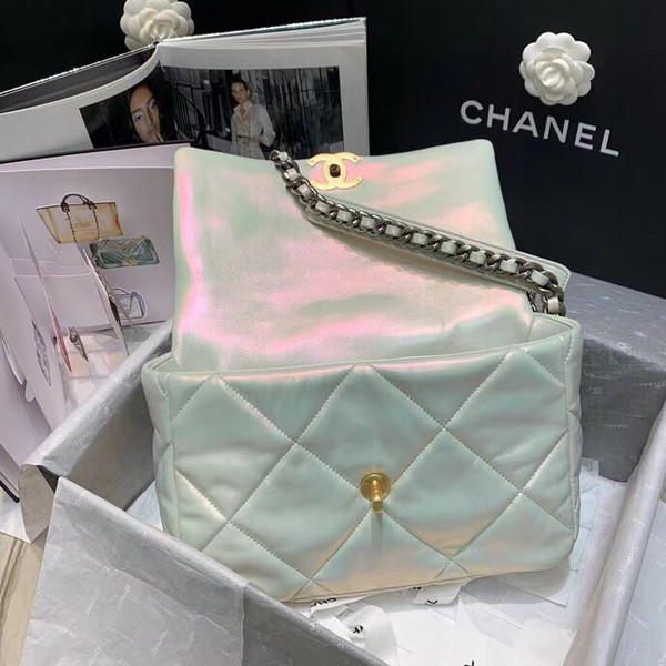 CHANEL 19 Iridescent White Large Flap Bag