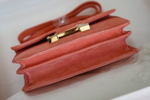 Hermes  Constance Veau Doblis Suede Rose Flamingo 19cm
