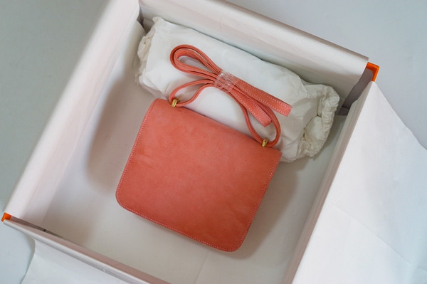 Hermes  Constance Veau Doblis Suede Rose Flamingo 19cm