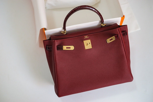 Hermes Bordeaux Kelly Touch bag 32 Retourne Togo/ Niloticus Crocodile