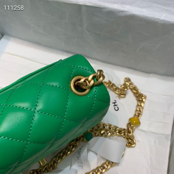 Chanel Flap Bag with Resin & Gold-Tone Metal Green Mini