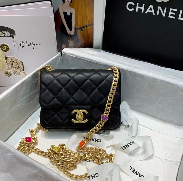 Chanel Flap Bag with Resin & Gold-Tone Metal Black Mini
